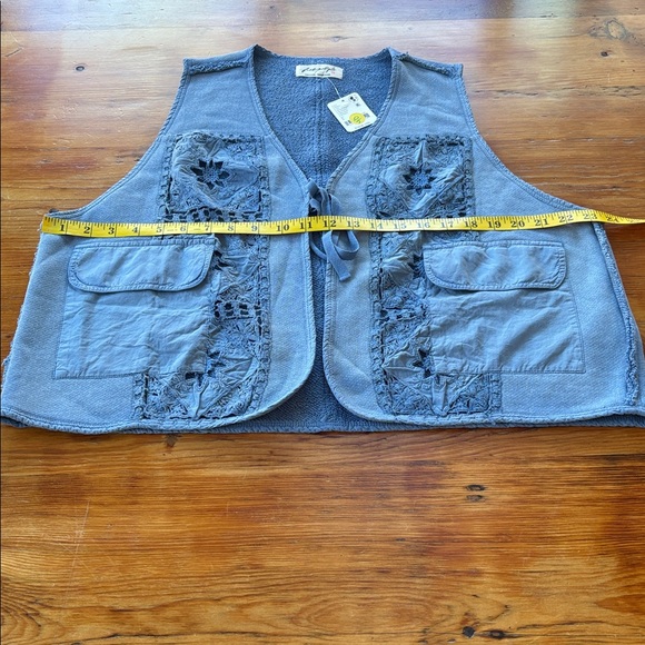Free People Wonderstruck Vest Sz large cropped crochet blue boho new nwt cowgirl - Picture 11 of 12